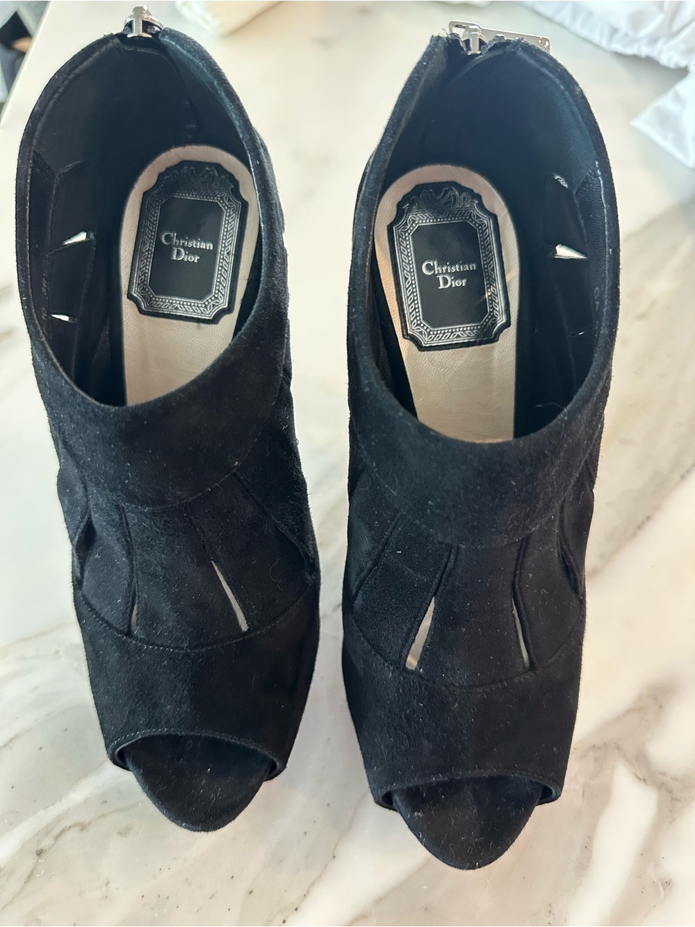 Dior Black Suede Peep-Toe Heels with Cutout Detail